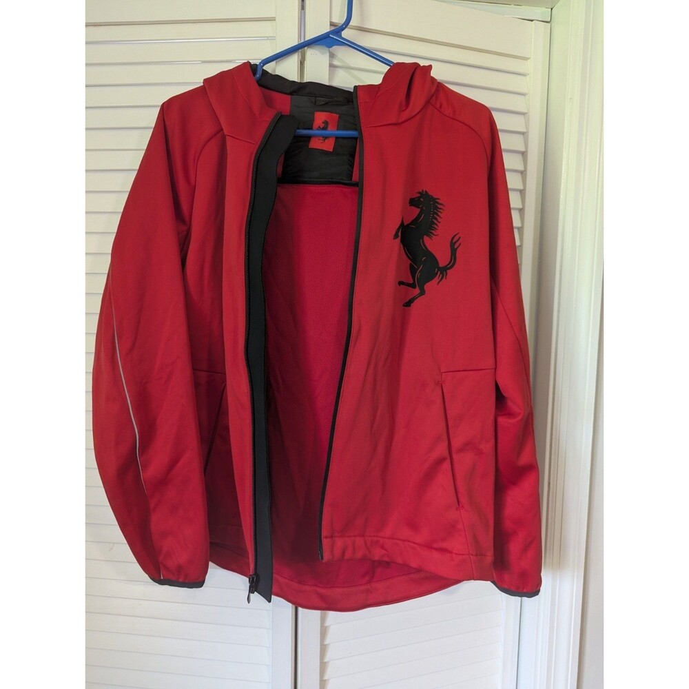 Scuderia Ferrari Red Hooded Softshell Jacket with Black Prancing Horse Logo
